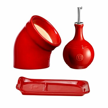 Набор: солонка, бутылка для уксуса, подставка (3 пр.) Emile Henry