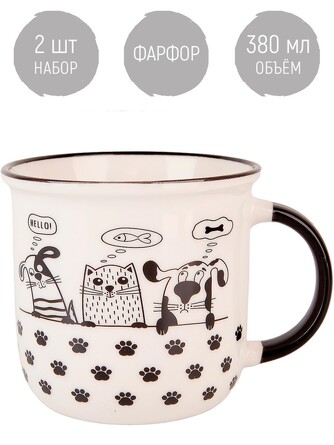 Набор кружек Сat&dog (2 шт. по 380 мл), 12,5х9,5х9 Nouvelle