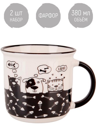 Набор кружек Сat&dog (2 шт. по 380 мл), 12,5х9,5х9 Nouvelle