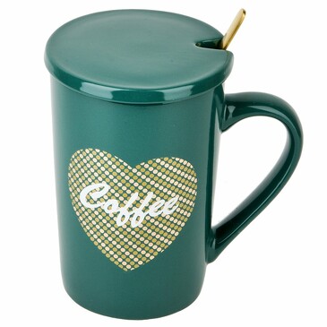 Кружка с крышкой и ложкой Coffee, 410 мл, 8Х13.5Х12 Nouvelle 