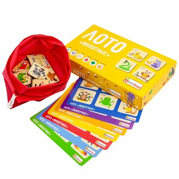 Игра настольная Лото Животные, 22,5x13,5x5 см Alatoys