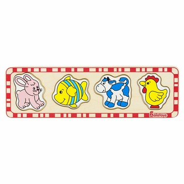 Игра развивающая Пазлы (заяц, рыба, корова, петух), 30x9x1,5 см Alatoys