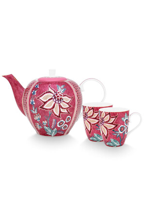 Набор для чаепития (3 пр.) Flower Festival Dark Pink: чайник 1,6 л, 2 кружки 350 мл Pip Studio