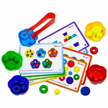 Игра развивающая Сортер с пинцетом Стаканчики, 22,5x13,5x4 см Alatoys